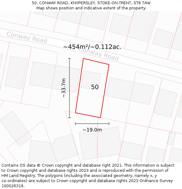 50, CONWAY ROAD, KNYPERSLEY, STOKE-ON-TRENT, ST8 7AW: Plot and title map