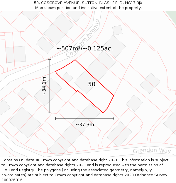 50, COSGROVE AVENUE, SUTTON-IN-ASHFIELD, NG17 3JX: Plot and title map