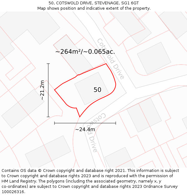 50, COTSWOLD DRIVE, STEVENAGE, SG1 6GT: Plot and title map