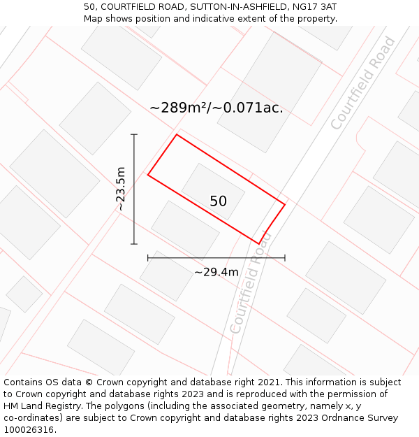 50, COURTFIELD ROAD, SUTTON-IN-ASHFIELD, NG17 3AT: Plot and title map