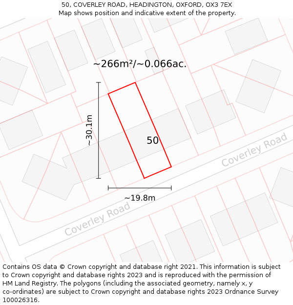 50, COVERLEY ROAD, HEADINGTON, OXFORD, OX3 7EX: Plot and title map