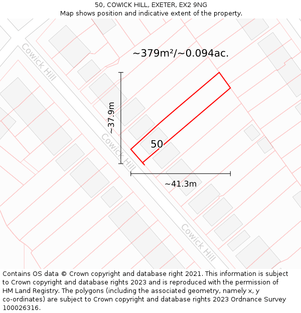 50, COWICK HILL, EXETER, EX2 9NG: Plot and title map