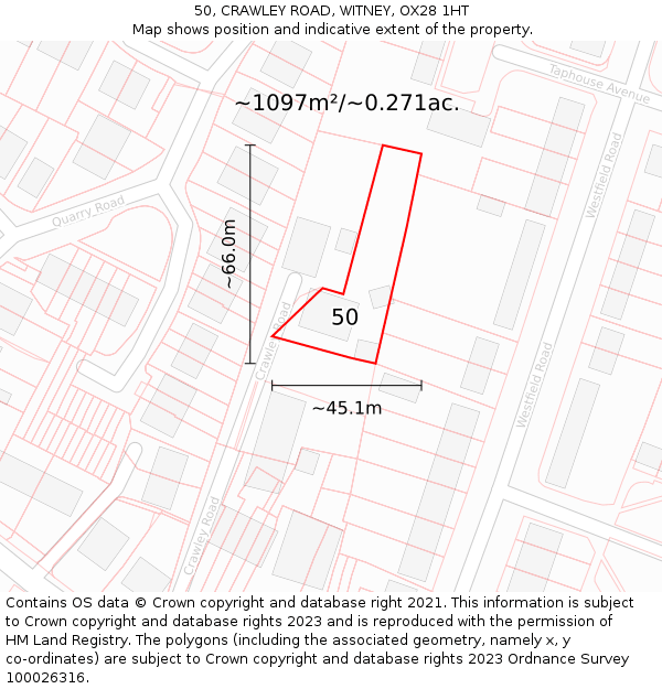 50, CRAWLEY ROAD, WITNEY, OX28 1HT: Plot and title map