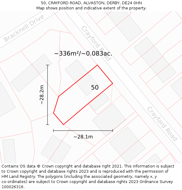 50, CRAYFORD ROAD, ALVASTON, DERBY, DE24 0HN: Plot and title map