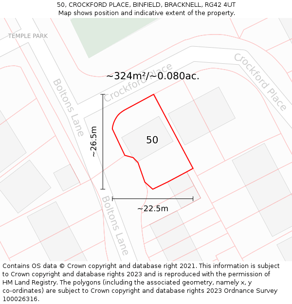 50, CROCKFORD PLACE, BINFIELD, BRACKNELL, RG42 4UT: Plot and title map