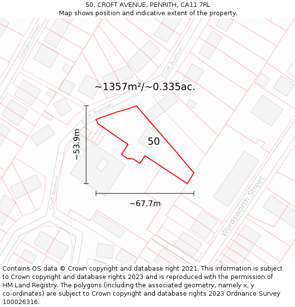 50, CROFT AVENUE, PENRITH, CA11 7RL: Plot and title map