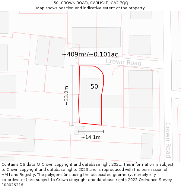 50, CROWN ROAD, CARLISLE, CA2 7QQ: Plot and title map