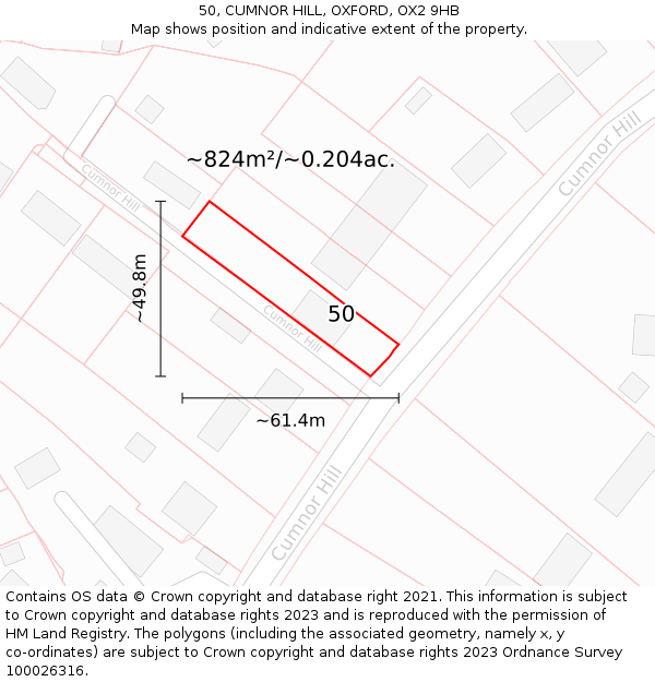 50, CUMNOR HILL, OXFORD, OX2 9HB: Plot and title map