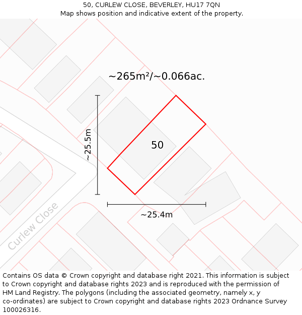 50, CURLEW CLOSE, BEVERLEY, HU17 7QN: Plot and title map