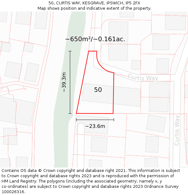 50, CURTIS WAY, KESGRAVE, IPSWICH, IP5 2FX: Plot and title map