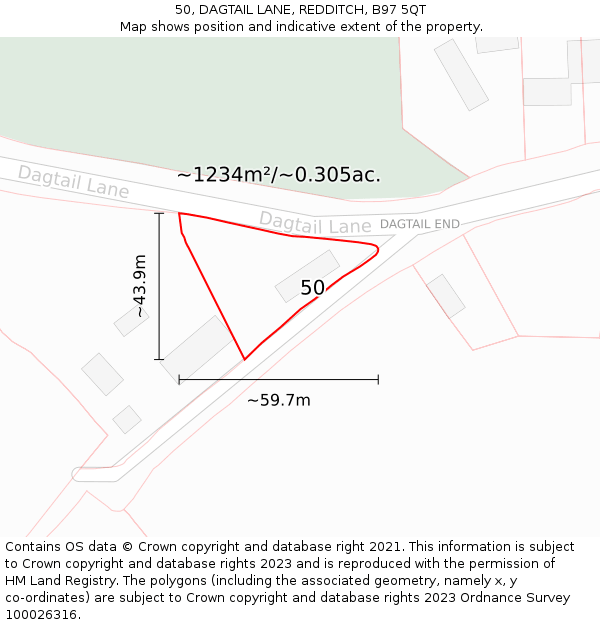 50, DAGTAIL LANE, REDDITCH, B97 5QT: Plot and title map