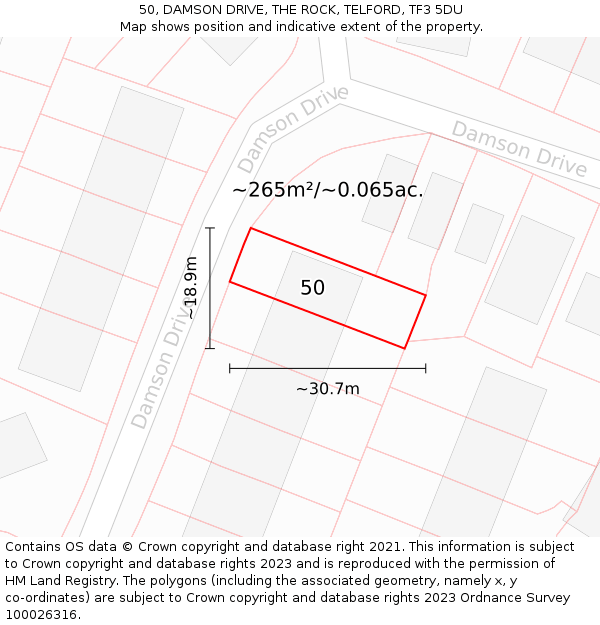 50, DAMSON DRIVE, THE ROCK, TELFORD, TF3 5DU: Plot and title map