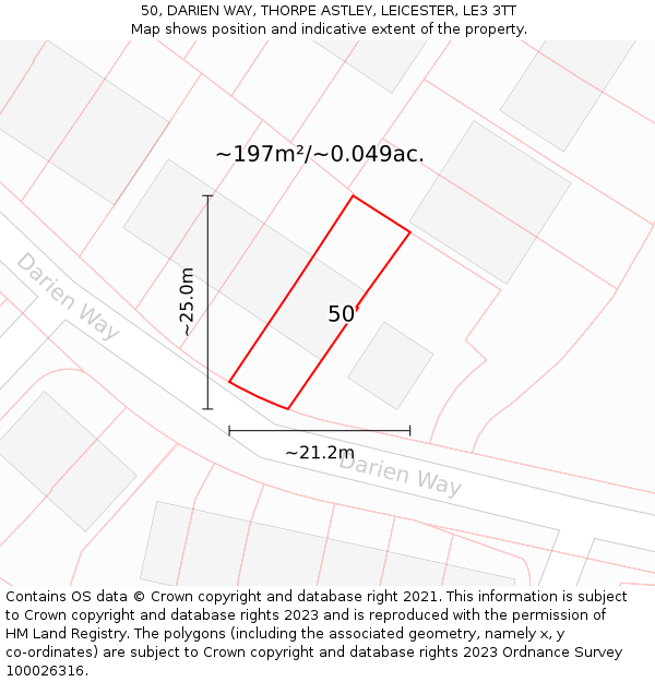 50, DARIEN WAY, THORPE ASTLEY, LEICESTER, LE3 3TT: Plot and title map