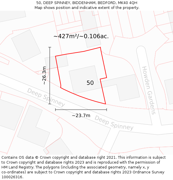 50, DEEP SPINNEY, BIDDENHAM, BEDFORD, MK40 4QH: Plot and title map