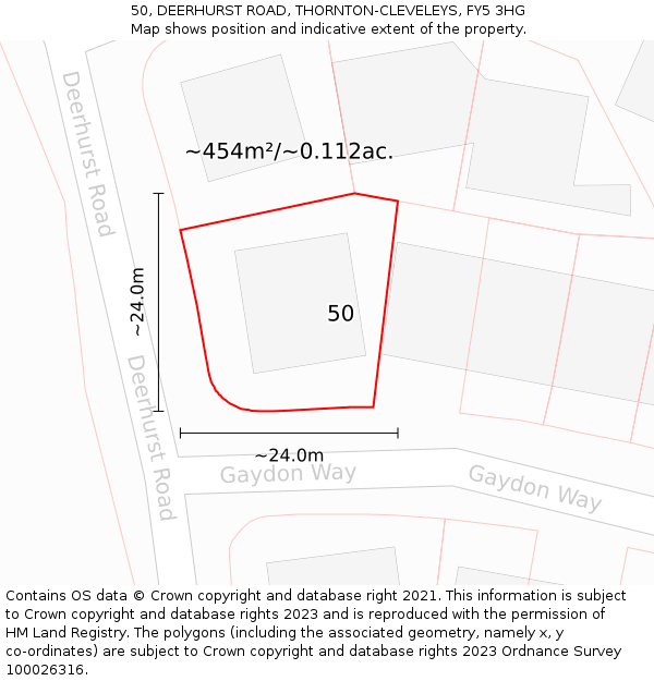 50, DEERHURST ROAD, THORNTON-CLEVELEYS, FY5 3HG: Plot and title map