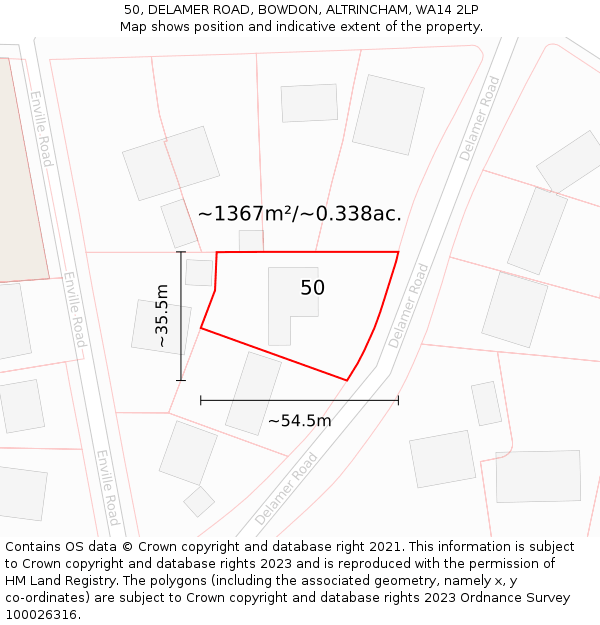 50, DELAMER ROAD, BOWDON, ALTRINCHAM, WA14 2LP: Plot and title map