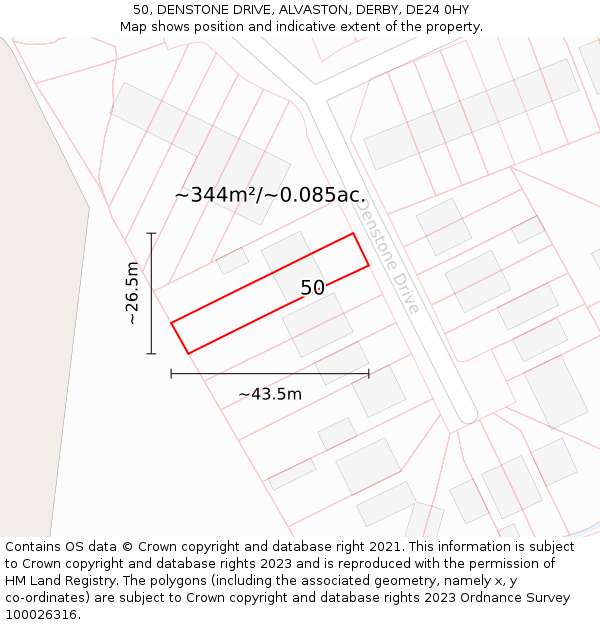 50, DENSTONE DRIVE, ALVASTON, DERBY, DE24 0HY: Plot and title map