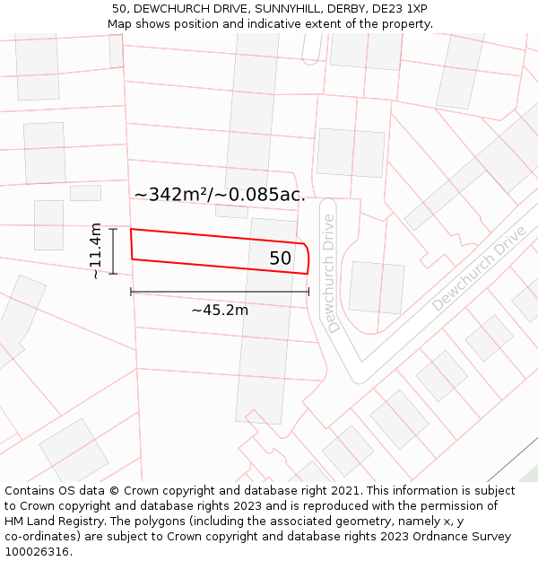 50, DEWCHURCH DRIVE, SUNNYHILL, DERBY, DE23 1XP: Plot and title map