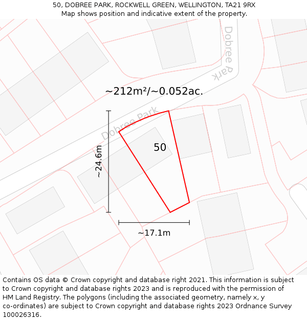 50, DOBREE PARK, ROCKWELL GREEN, WELLINGTON, TA21 9RX: Plot and title map