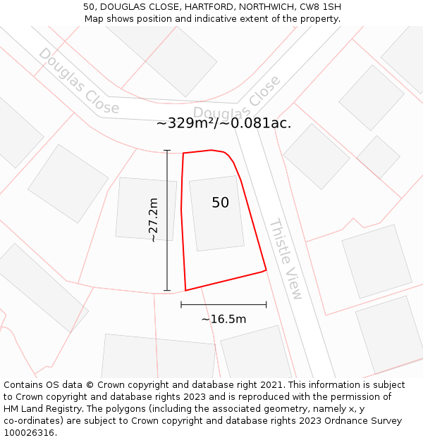 50, DOUGLAS CLOSE, HARTFORD, NORTHWICH, CW8 1SH: Plot and title map