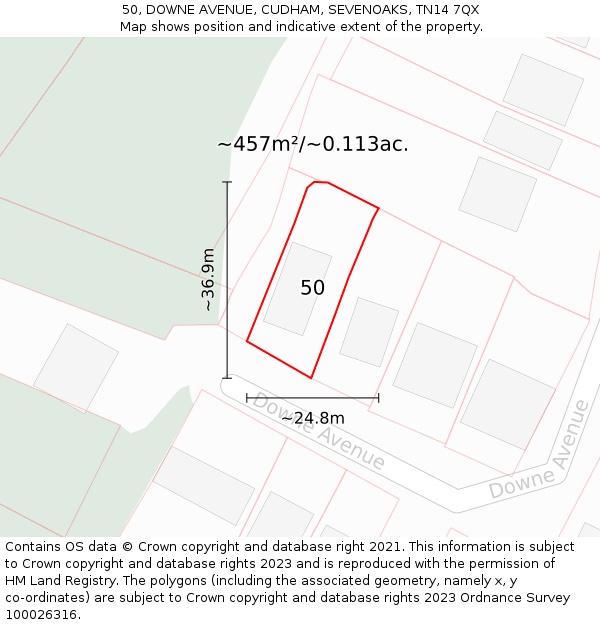 50, DOWNE AVENUE, CUDHAM, SEVENOAKS, TN14 7QX: Plot and title map