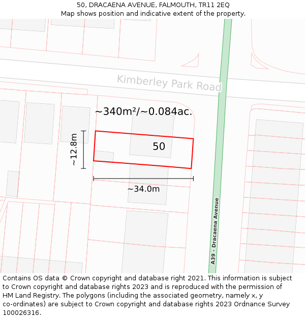 50, DRACAENA AVENUE, FALMOUTH, TR11 2EQ: Plot and title map