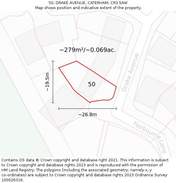 50, DRAKE AVENUE, CATERHAM, CR3 5AW: Plot and title map