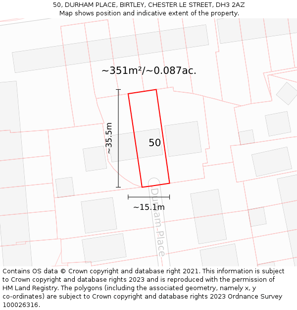 50, DURHAM PLACE, BIRTLEY, CHESTER LE STREET, DH3 2AZ: Plot and title map