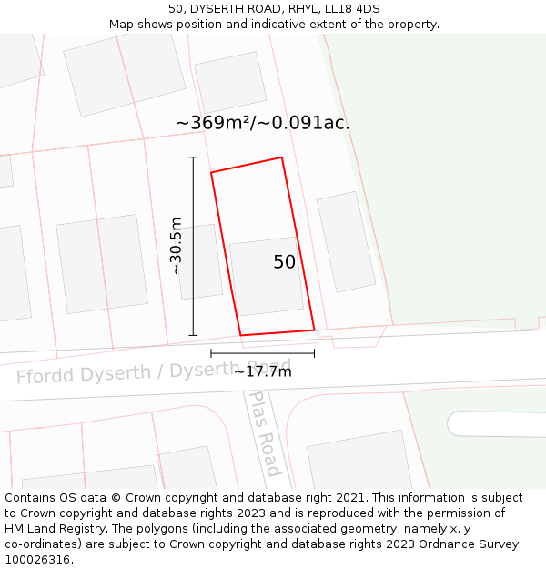 50, DYSERTH ROAD, RHYL, LL18 4DS: Plot and title map