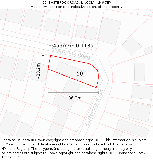 50, EASTBROOK ROAD, LINCOLN, LN6 7EP: Plot and title map