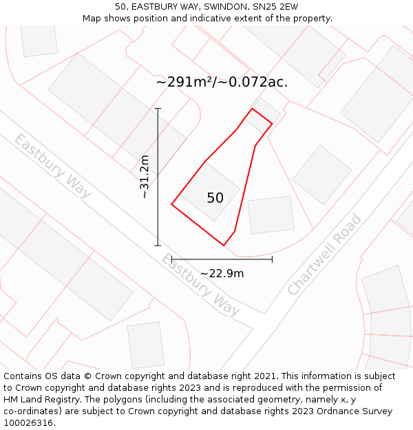 50, EASTBURY WAY, SWINDON, SN25 2EW: Plot and title map