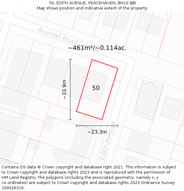 50, EDITH AVENUE, PEACEHAVEN, BN10 8JB: Plot and title map