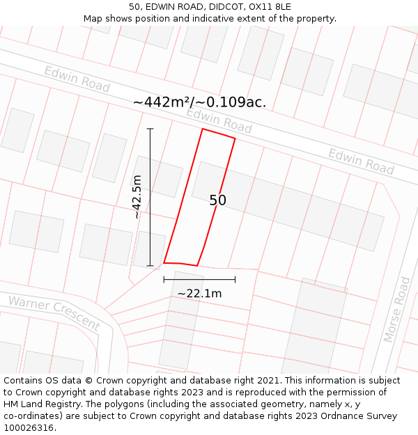 50, EDWIN ROAD, DIDCOT, OX11 8LE: Plot and title map