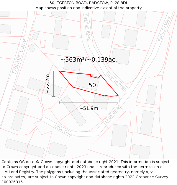 50, EGERTON ROAD, PADSTOW, PL28 8DL: Plot and title map