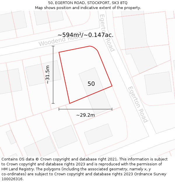 50, EGERTON ROAD, STOCKPORT, SK3 8TQ: Plot and title map