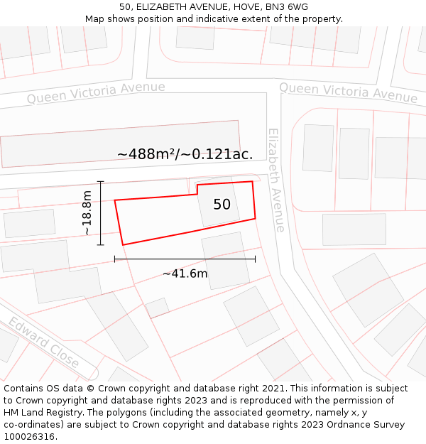 50, ELIZABETH AVENUE, HOVE, BN3 6WG: Plot and title map