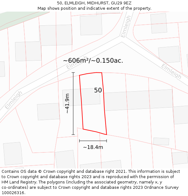 50, ELMLEIGH, MIDHURST, GU29 9EZ: Plot and title map