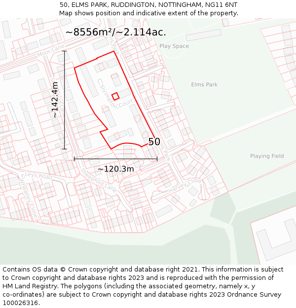 50, ELMS PARK, RUDDINGTON, NOTTINGHAM, NG11 6NT: Plot and title map