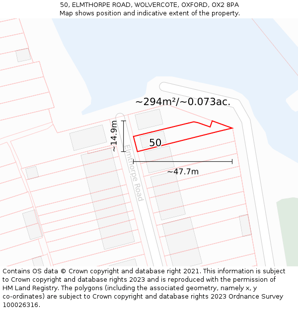 50, ELMTHORPE ROAD, WOLVERCOTE, OXFORD, OX2 8PA: Plot and title map