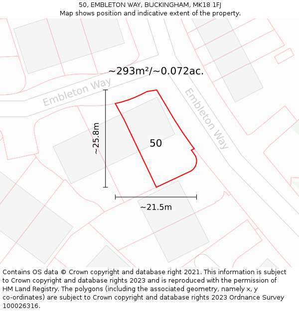 50, EMBLETON WAY, BUCKINGHAM, MK18 1FJ: Plot and title map