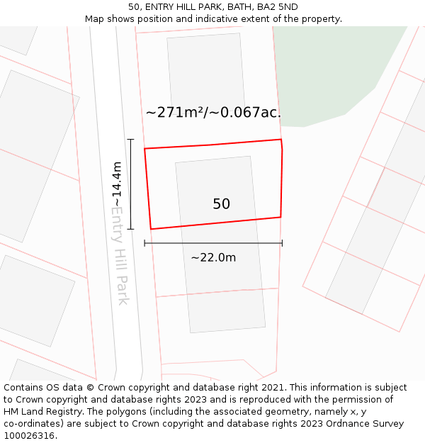 50, ENTRY HILL PARK, BATH, BA2 5ND: Plot and title map