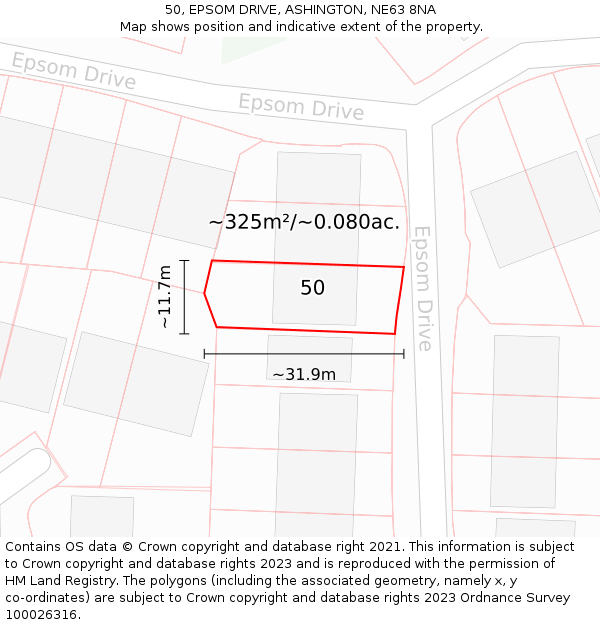 50, EPSOM DRIVE, ASHINGTON, NE63 8NA: Plot and title map