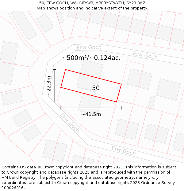 50, ERW GOCH, WAUNFAWR, ABERYSTWYTH, SY23 3AZ: Plot and title map