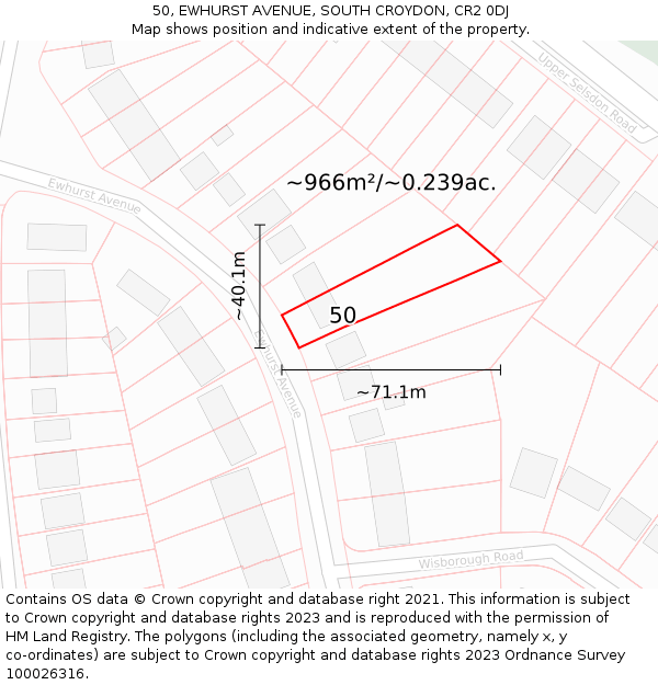 50, EWHURST AVENUE, SOUTH CROYDON, CR2 0DJ: Plot and title map