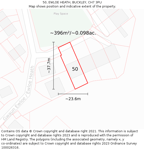 50, EWLOE HEATH, BUCKLEY, CH7 3PU: Plot and title map