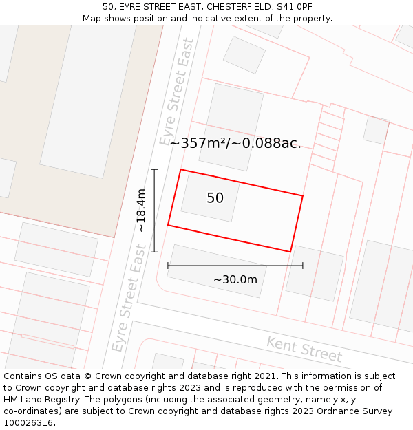 50, EYRE STREET EAST, CHESTERFIELD, S41 0PF: Plot and title map