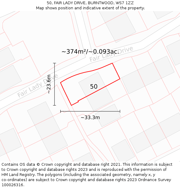 50, FAIR LADY DRIVE, BURNTWOOD, WS7 1ZZ: Plot and title map