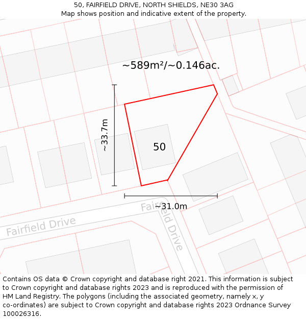 50, FAIRFIELD DRIVE, NORTH SHIELDS, NE30 3AG: Plot and title map