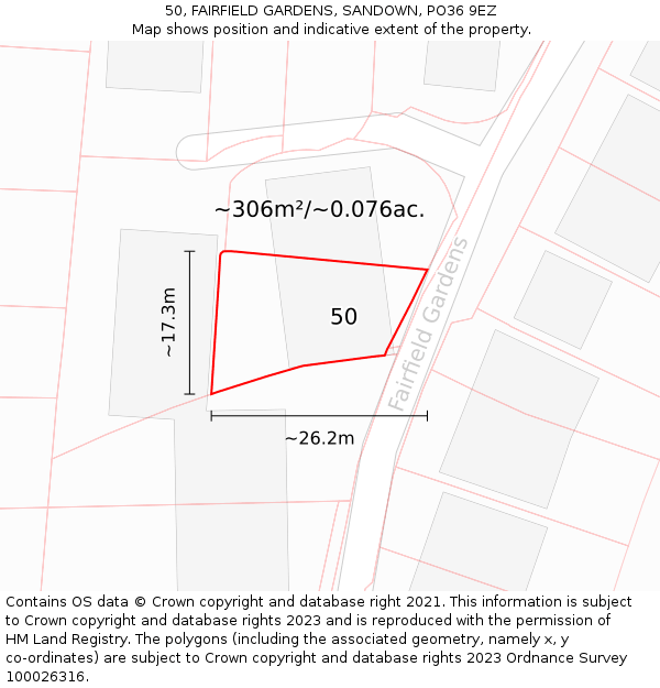 50, FAIRFIELD GARDENS, SANDOWN, PO36 9EZ: Plot and title map