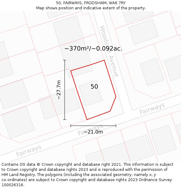 50, FAIRWAYS, FRODSHAM, WA6 7RY: Plot and title map
